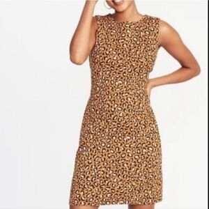 Leopard Print Pink And Mustard Sleeveless Pencil Dress